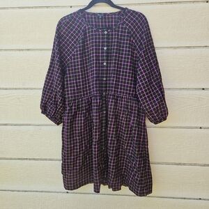Madewell plaid flannel raglan button-front shirt dress with pockets size 12